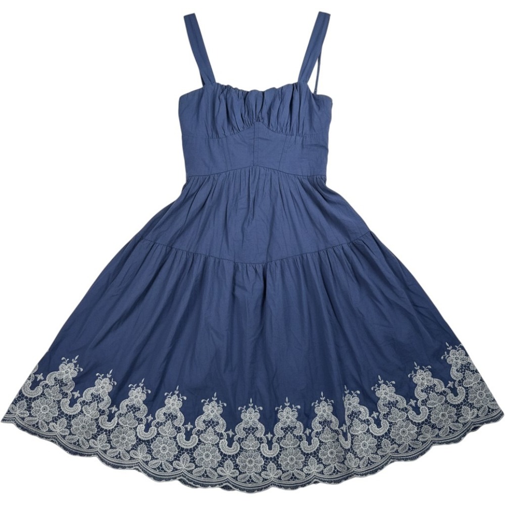 Trixxi Midi Dress M Blue Cottage Lace floral Embroidered mild maid boho sz M